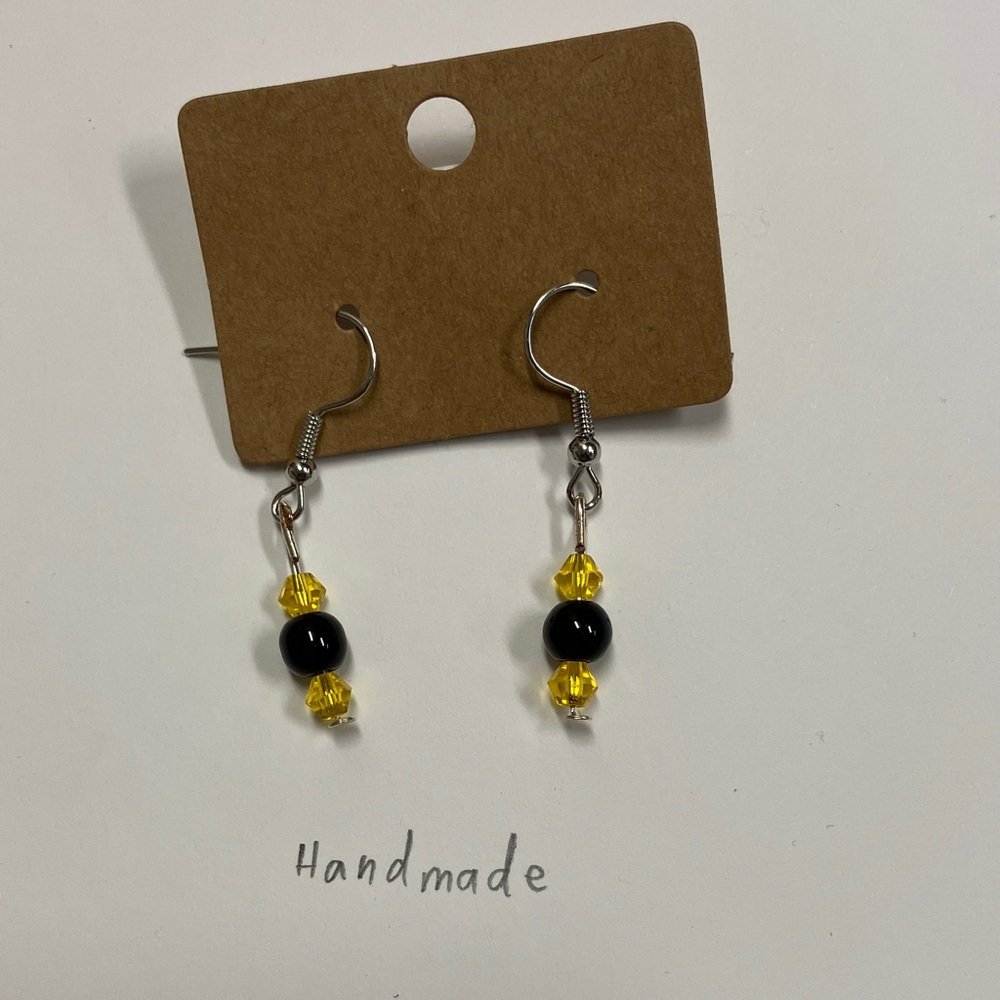 Handmade Black and Yellow Beaded Earrings